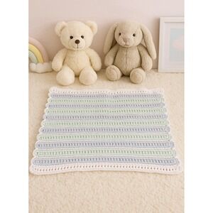 Handmade Crochet Baby Afghan Pastel Blue Green White Blanket 30x25 Cozy Soft